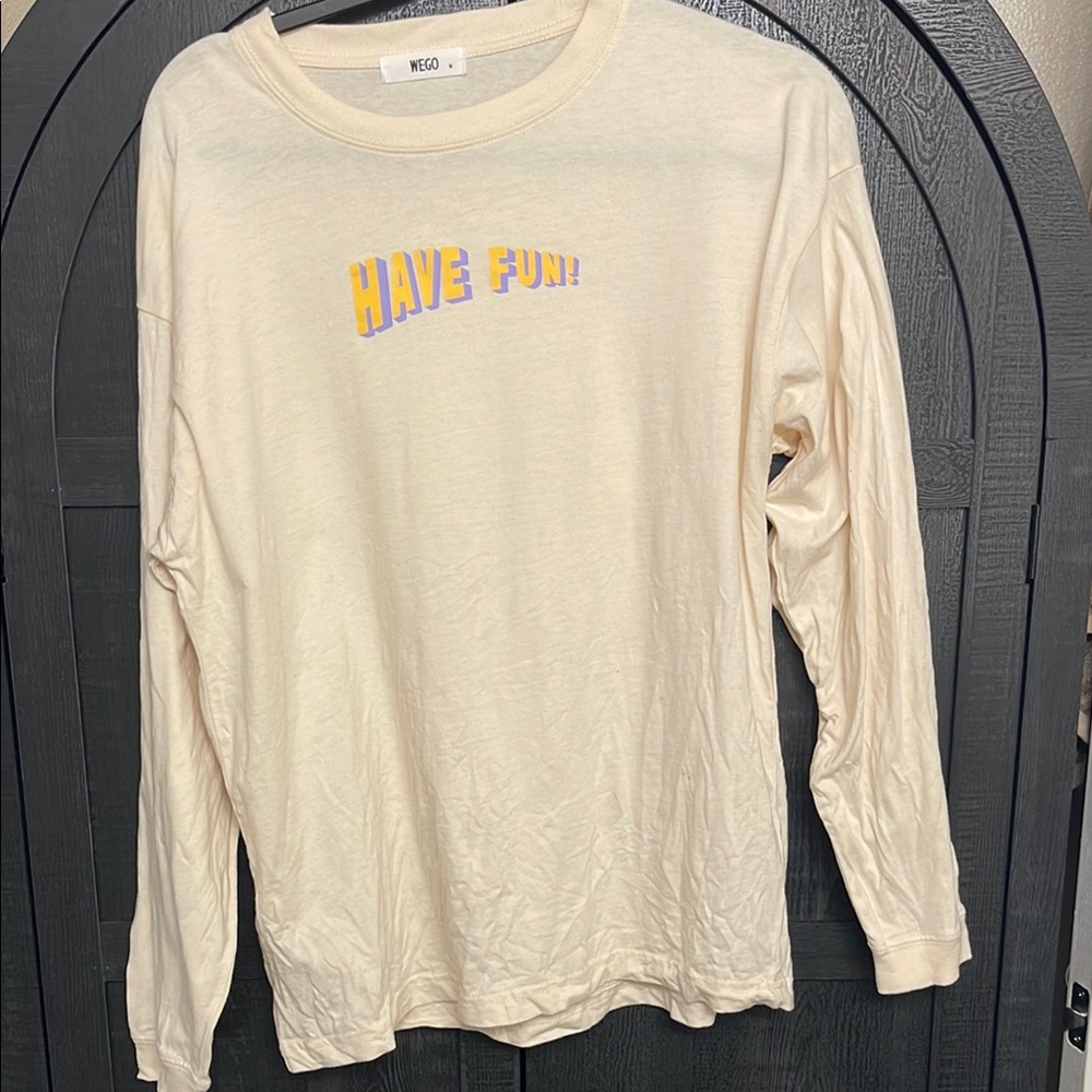Have Fun! Graphic Long Sleeve Tee - Cream with Yellow & Purple Print